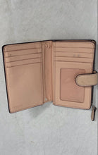 Load image into Gallery viewer, Coach Womens Beige Crossgrain Leather Card Holder Corner Zip Bifold Wallet