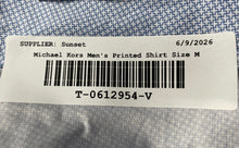 Load image into Gallery viewer, Michael Kors Mens Blue Printed Slim-Fit Stretch Long Sleeve Dress Shirt Size M