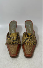 Load image into Gallery viewer, Yanko Collection Womens Brown Orange Leather Snakeskin Print Mule Heels Size 3.5