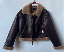 Load image into Gallery viewer, Zara Womens Brown Leather Long Sleeve Pockets Short Full-Zip Jacket Size S