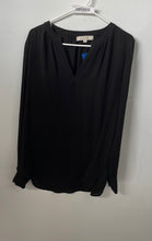 Load image into Gallery viewer, Ann Taylor Loft Womens Black Pleated Split Neck Popover Blouse Top Sz S With Tag