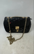 Load image into Gallery viewer, Betsey Johnson Womens Black Quilted Heart Leather Chain Strap Crossbody Bag