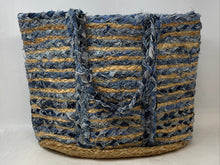 Load image into Gallery viewer, Olivia Miller Womens Beige Blue Striped Double Handle Handmade Tote Bag
