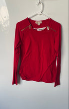 Load image into Gallery viewer, Michael Kors Womens Red Long Sleeve Round Neck Zip Shoulder Blouse Top Size M