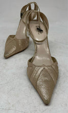 Load image into Gallery viewer, BCBG Womens Gold Glitter Leather Stiletto Heel Ankle Strap Sandals Size 7.5 B