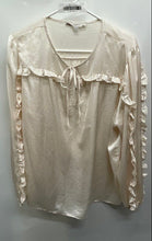 Load image into Gallery viewer, Loft Womens Off White Satin Ruffle Tie Neck Long Sleeve Blouse Top Size XL