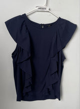 Load image into Gallery viewer, J.Crew Womens Navy Blue Round Neck Ruffle Keyhole Back Blouse Top Size Medium