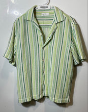 Load image into Gallery viewer, Zara Mens Green Striped Short Sleeve Spread Collar Button-Up Shirt Size M