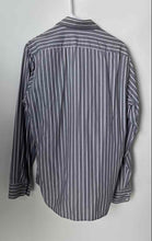 Load image into Gallery viewer, Hugo Boss Mens Gray White Striped Long Sleeve Collared Button-Up Shirt Size M