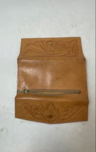 Load image into Gallery viewer, Womens Brown Leather Embossed Handmade Outer Pocket Card Holder Trifold Wallet