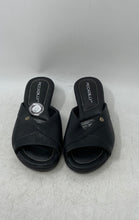Load image into Gallery viewer, Piccadilly Womens Black Leather Open Toe Wedge Heel Slip-On Slide Sandals Size 5