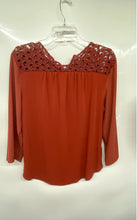 Load image into Gallery viewer, Ann Taylor Womens Brown Eyelet Long Sleeve Round Neck Blouse Top Size Large