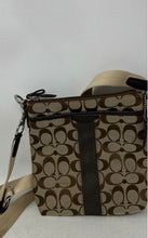 Load image into Gallery viewer, Coach Womens Brown Signature Print Charm Adjustable Strap Crossbody Bag