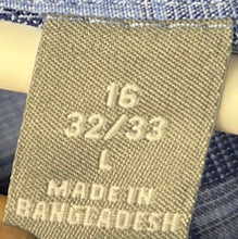 Load image into Gallery viewer, Michael Kors Mens Blue Check Slim Fit Stretch Button-Up Shirt Size L 16 32/33