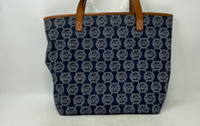 Load image into Gallery viewer, Michael Kors Womens Blue White Brown Monogram Leather Trim Magnetic Tote Bag