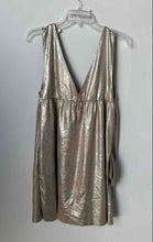 Load image into Gallery viewer, Zara Womens Silver Beige Shimmer Sleeveless Pockets V-Neck Mini Dress Size M