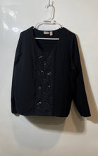 Load image into Gallery viewer, Chico's Womens Black Lace Pleated Long Sleeve Scoop Neck Blouse Top Size 2