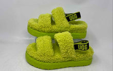 Load image into Gallery viewer, UGG Womens Oh Fluffita Key Lime Green Open Toe Platform Slippers Size 8