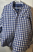 Load image into Gallery viewer, Bugatchi Mens Blue & White Checked Cotton Classic Fit Button-Up Shirt No Size
