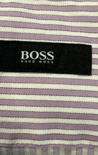 Load image into Gallery viewer, Hugo Boss Mens Purple White Striped Print Cotton Long Sleeve Dress Shirt Size 16