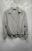 Load image into Gallery viewer, Zara Womens Gray And White Silver Striped Long Sleeve Button-Up Shirt Size XS