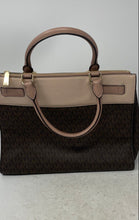 Load image into Gallery viewer, Michael Kors Womens Reagan Brown Pink Monogram Leather Inner Pocket Satchel Bag
