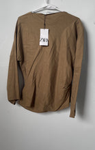 Load image into Gallery viewer, Zara Womens Brown Long Sleeve Pullover Twisted Knot Blouse Top Size XL With Tag