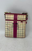 Load image into Gallery viewer, Coach Womens Beige Burgundy Heritage Tattersall Swingpack Crossbody Bag