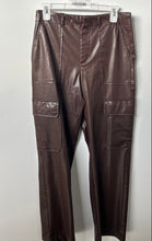 Load image into Gallery viewer, Zara Womens Brown Faux Leather Flat Front Straight Leg Cargo Pants Size Small