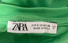 Load image into Gallery viewer, Zara Womens Green Ruffle Puff Short Sleeve Crew Neck Cropped T-Shirt Size Small