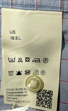 Load image into Gallery viewer, Hugo Boss Mens Blue Check Cotton Sharp Fit Long Sleeve Dress Shirt Sz 16.5 34/35
