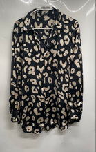 Load image into Gallery viewer, Zara Womens Black Beige Leopard Print Long Sleeve Button-Up Shirt Size XL