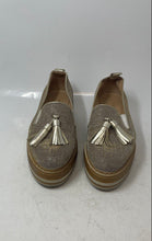 Load image into Gallery viewer, Michele Lopriore Womens Cassidy Beige Gold Glitter Tassel Loafer Shoes Size 37.5