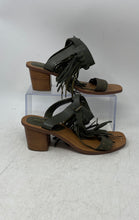 Load image into Gallery viewer, Aldo Womens Green Open Toe Fringe Block Ankle Strap Sandals Size 7