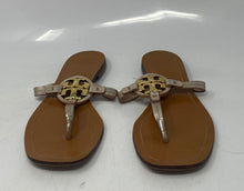 Load image into Gallery viewer, Authentic Tory Burch Womens Miller Gold-Tone Brown Slip-On Thong Sandals Size 5M