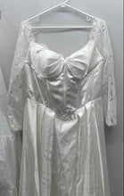 Load image into Gallery viewer, Womens White Satin Lace Sleeve Pleated Wedding Dress With Underskirt Size 14