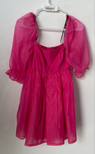 Load image into Gallery viewer, Forever 21 Womens Hot Pink 3/4 Puff Sleeve Square Neck Short Mini Dress Size S