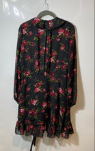 Load image into Gallery viewer, Nine West Womens Black Floral Ruffle Trim Long Sleeve Tie Wrap Dress Size 6