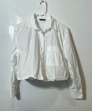 Load image into Gallery viewer, Zara Womens White Cotton Long Sleeve Collared Cropped Button-Up Shirt Size M