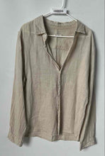 Load image into Gallery viewer, Puro Lino Mens Beige Collared Long Sleeve Button-Up Shirt Size Large