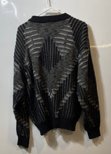 Load image into Gallery viewer, Saxony Mens Black Geometric Knit Genuine Leather On Front Pullover Sweater Sz M