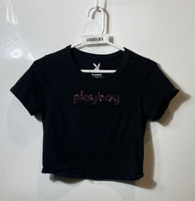 Load image into Gallery viewer, Playboy Womens Black Short Sleeve Crew Neck Pullover Cropped T-Shirt Size Large