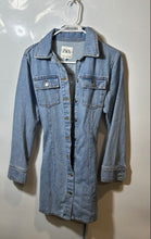 Load image into Gallery viewer, Zara Womens Blue Denim Long Sleeve Button Front Tie Waist Shirt Dress Size XS