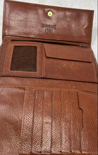 Load image into Gallery viewer, Brochure Womens Brown Leather ID Window Card Holder Flap Trifold Wallet