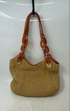 Load image into Gallery viewer, Michael Kors Womens Brown Orange Woven Straw Charm Hobo Shoulder Bag