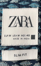 Load image into Gallery viewer, Zara Mens Blue Printed Long Sleeve Button-Up Shirt Size Medium