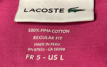 Load image into Gallery viewer, Lacoste Womens Pink Cotton V-Neck Short Sleeve Regular Fit Pullover T-Shirt Sz L