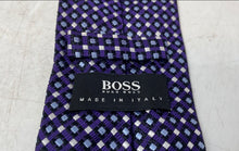 Load image into Gallery viewer, Hugo Boss Mens Purple Geometric Print Silk Keeper Loop Adjustable Pointed Tie