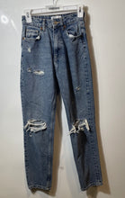 Load image into Gallery viewer, Zara Womens Blue Denim Stretch Pockets Ripped Mom Jeans Size 0