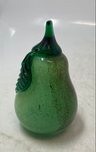 Load image into Gallery viewer, Hand Blown Art Glass Green Pear Shaped With Leaf Design Decorative Paperweight
